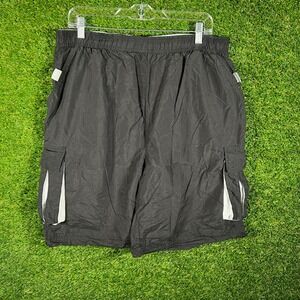 Starter Mens Black Nylon Cargo Shorts Elastic Waist Mesh Accent Large‎